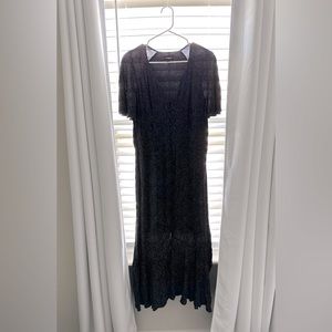 Express long dress. Small white polka dots. Never worn. Size Large